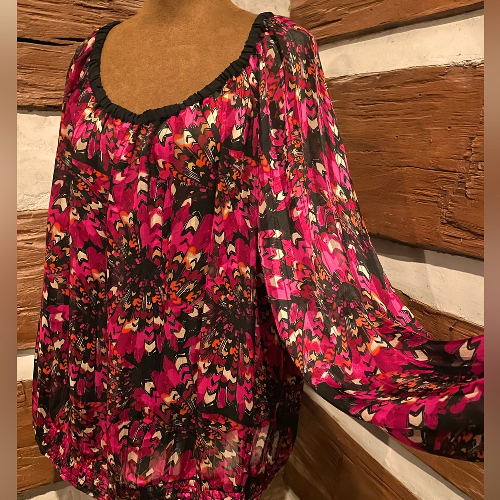 Lane Bryant Vibrant Pink and Black Patterned Women's Top